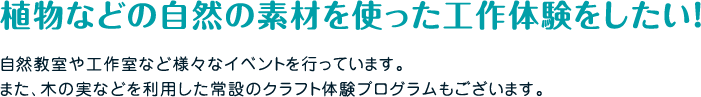 自然教室や工作室など様々なイベントを行っています。